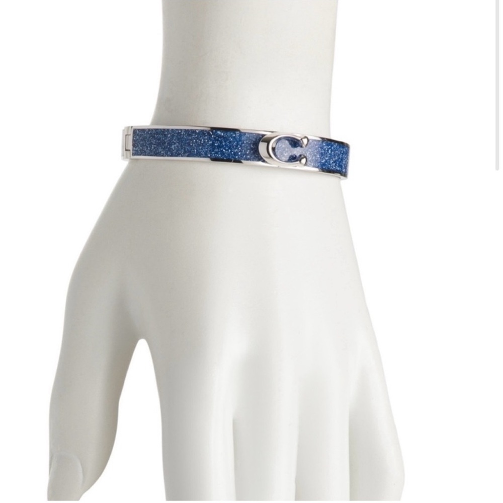 Coach Signature C Logo Hinged Bangle Bracelet in Sparkly Blue silver - Picture 3 of 5